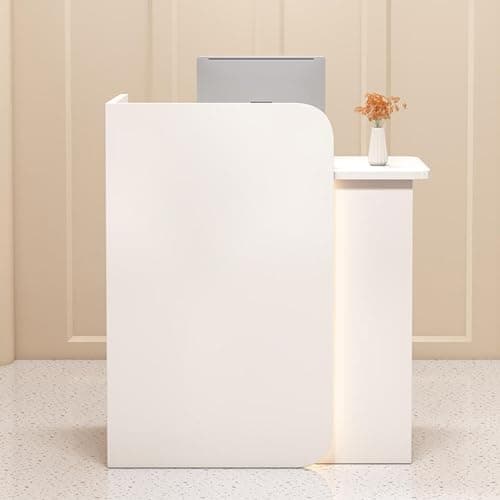 Image of Modern White Corner Reception Desk with Lockable Drawer Ideal for Supermarket Checkout Stylish and Secure Solution