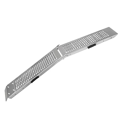 Image of Ramps Foldable Loading Motorbike Motorcycle Folding Van Steel Trailer Heavy Duty ATV Portable Truck Track Day 200Kg Capacity Quad Bike Car Lawn Mower Scooter Non-Slip Silver| Free Ratchet Strap
