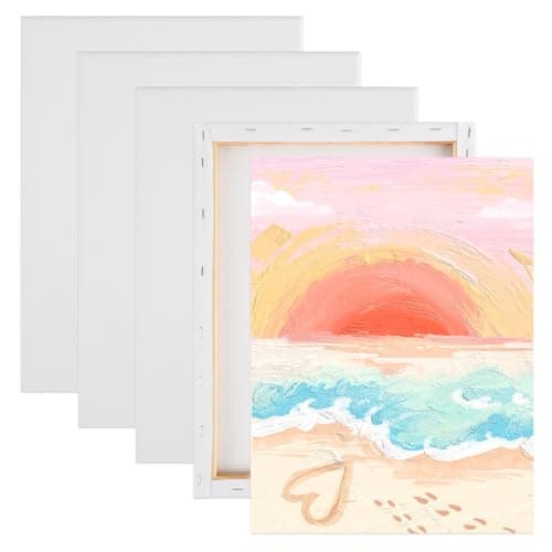 Image of YOPEUC Set of 5 Artist Framed Canvas Boards - 40x30 CM with 1.6cm Thickness for Painting - Stretched Art Canvas for Kids & Artists