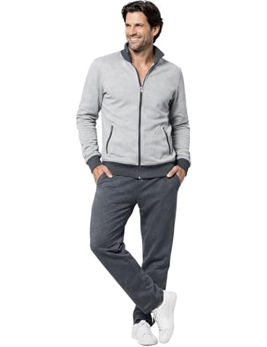 Image of Morgenstern Tracksuit Mens Full XXL Set Jacket and Pants Cotton Jersey Size 2XL Light Grey/Black Nick