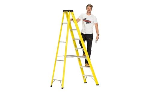 Image of The Workplace Depot 8 Tread Fibreglass Step Ladder – Lightweight, Stable & EN-131 Certified – Professional-Grade Ladder for Electrical & Industrial Use