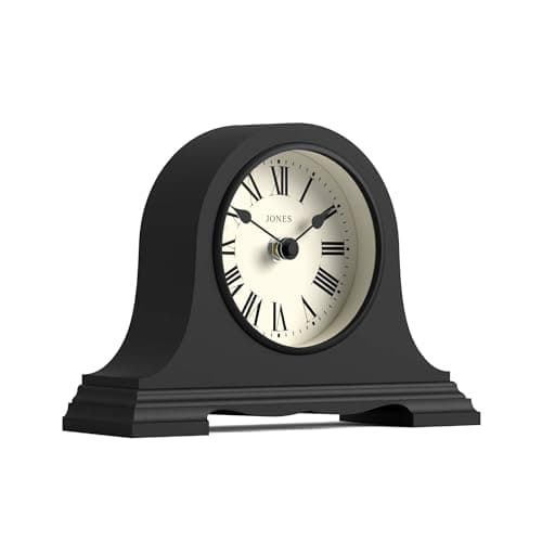 Image of Jones Clocks® Speakeasy small mantel clock | Classic Napoleon’s hat design | Black | Roman numerals |Traditional style for desk, table, shelf or bedside