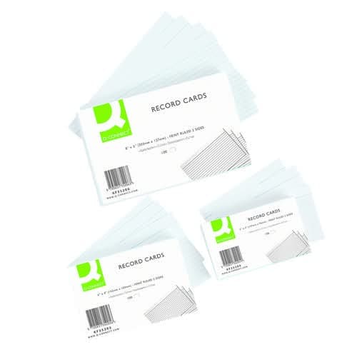 Image of Q-Connect Record Card 203x127mm Ruled Feint White (Pack of 100) + Free finchley Refill Pen (1)