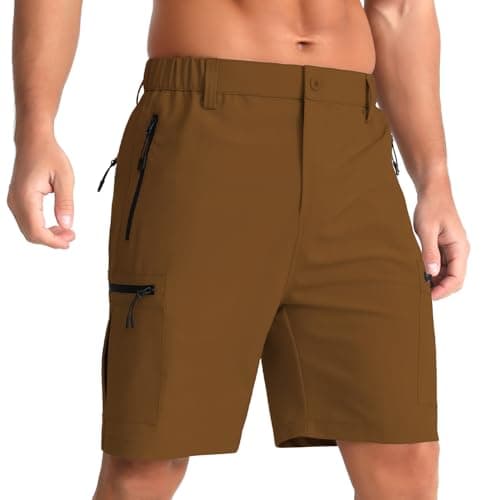 Image of iCKER Mens Cargo Shorts Quick Dry Outdoor Hiking Shorts with Zip Pockets Lightweight Golf Shorts,Yellow GL036,M
