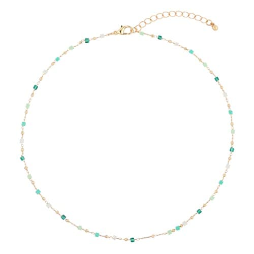 Image of Bohemian Bead Choker Necklace, Summer Beaded Necklace Aesthetic Green Cubic Crystal Necklace Beach Jewelry Prom Party Festival Accessory for Teens Girls Women