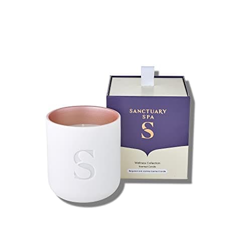 Image of Sanctuary Spa Wellness Candle | Violet, Jasmine and Sandalwood Scented Ceramic Candle, 260 g | Natural Shea Wax | 45 Hour Burn Time | with Gift Box