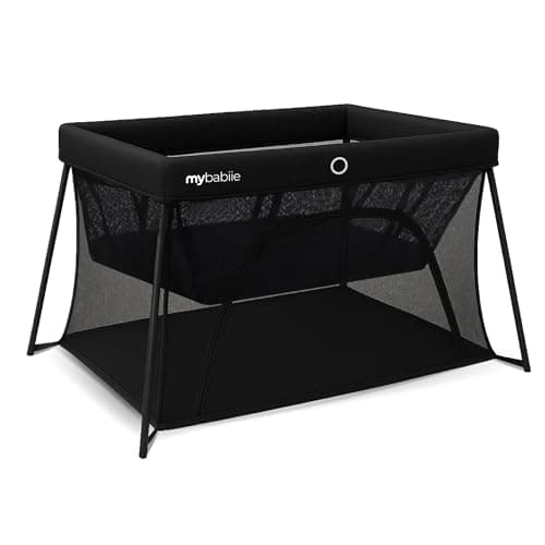 Image of My Babiie MBTC3 Air-Light 3-in-1 Travel Cot, Bassinet, Playpen - Lightweight, from Birth to 15kg, Foldable, Travel Bag, Padded Mattress, Mesh Sides - Black