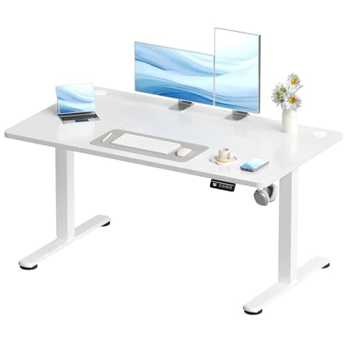 Image of Devoko Electric Standing Desk 130x60cm Sit Stand Table Height Adjustable Desk with Backpack Hook and Memory Smart Pannel, Home Office Desk with Splice Board, White