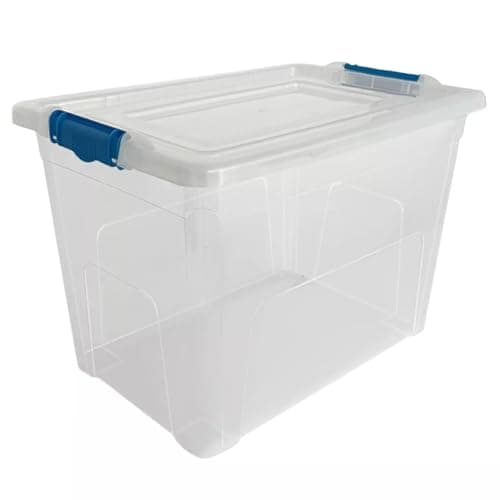 Image of STASH’D STORAGE 50L or 80L Storage Boxes with Lids - Stackable Clear Plastic Boxes with Clip-Lock Lid - Durable & Multipurpose Storage Box for Home, Office & Garage Organisation (Pack of 1, 80 Litres)