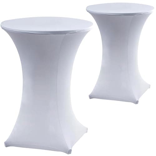 Image of 2 Packs Spandex Cocktail Table Cover Stretch White High Top Bar Round Fitted Tablecloth, Washable Round Diameter 80x110 cm Table Protection, for Weddings Trade Show Banquet Birthday Outdoor Party