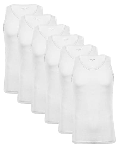 Image of Men's Pack of 6 Vests White Plain Assorted Tank Top Vest Cotton Undershirt (UK-X-Large)