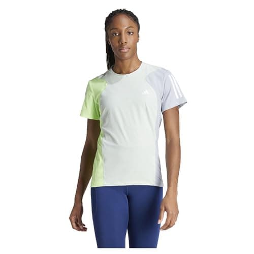 Image of adidas Women's Own The Run Colorblock Tee, Linen Green/Green Spark/Halo Silver, XS