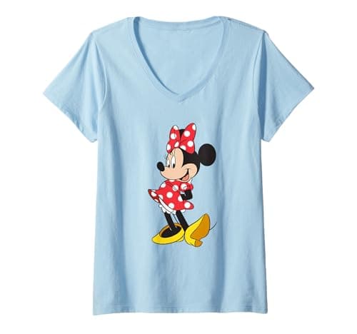 Image of Womens Disney Minnie Mouse Classic Polka Dot Pose V-Neck T-Shirt