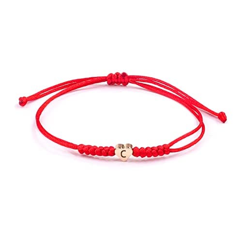 Image of Initial Bracelets for Women Men Initial C Heart Letter Charm Bracelets Handmade Adjustable Rope Bracelets for Teen Girls Boy Mom Birthday Gifts (red, C)