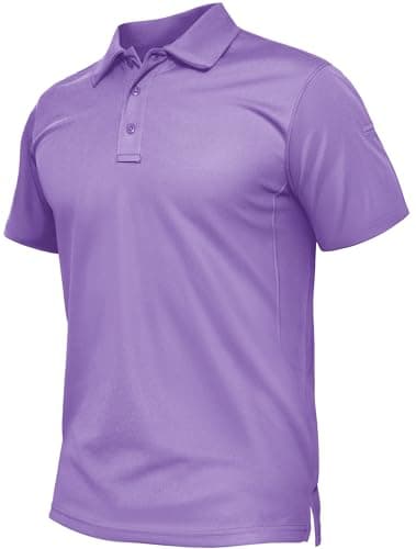 Image of TACVASEN Polo Golf Tops for Men Short Sleeve Fishing Shirts Polo Hiking T-Shirt Lightweight Outdoor Polo Shirts Light Purple,XXL
