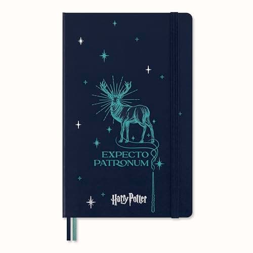 Image of Moleskine Wizarding World Harry Potter Spells Collection Patronum Notebook, Ruled Notebook with Phosphorescent Hardcover and Custom Endpapers, Large Size 13 x 21 cm