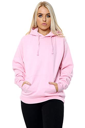 Image of imporio 11 Women Ladies Oversized Pullover Plain Hoodie Top With Out Zip Hoodies Sweatshirt Top Jumper UK 10-18 (Baby Pink, X-LARGE UK 16-18)