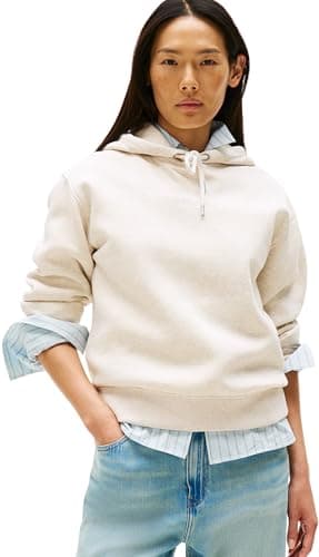 Image of Tommy Hilfiger Women’s Logo Hoodie, Off-White (Heather Oatmilk), M