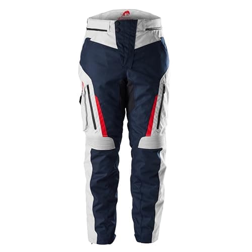 Image of Furygan Men's Killington-CE Approved Motorcycle Pants-Waterproof with D3O Protectors-Removable Thermal Lining-Ventilated-Connection Zip, Blue-Pearl-red, S