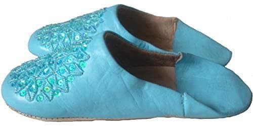 Image of Terrapin Trading Fair Trade Ladies Moroccan Babouche Traditional Slippers (Sky Blue)