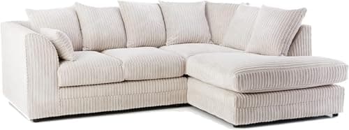 Image of SofaSelection Spacious Jumbo Cord Right Hand Corner Sofa, Soft Cord Fabric L-Shaped Couch with Deep-Filled Scatter Back Cushions, 4-5 Seater Family Living Room Suite (Cream)