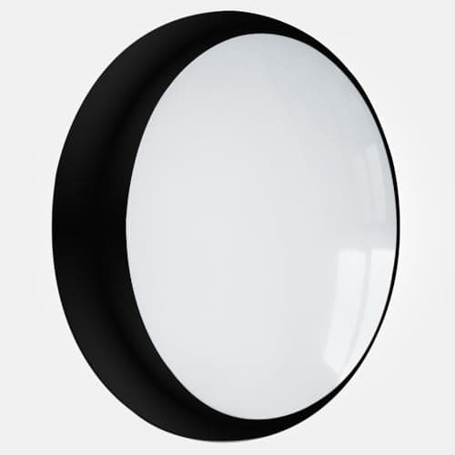 Image of LED 2D Matte Black Bulkhead 18W Round IP65 CCT Selectable Tri Colour Ceiling & Wall Light in Black Standard, Microwave Sensor + Emergency