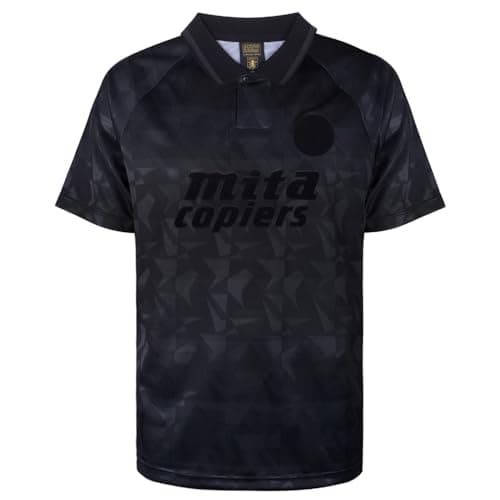 Image of Score Draw Aston Villa 1990 Out Retro Football Shirt Black Large Polyester