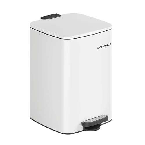 Image of SONGMICS Steel Pedal Bin, 5.2-Gallon (20 L) Trash Bin with Inner Bucket, Soft Close and Stays Open, Cloud White LTB592W02