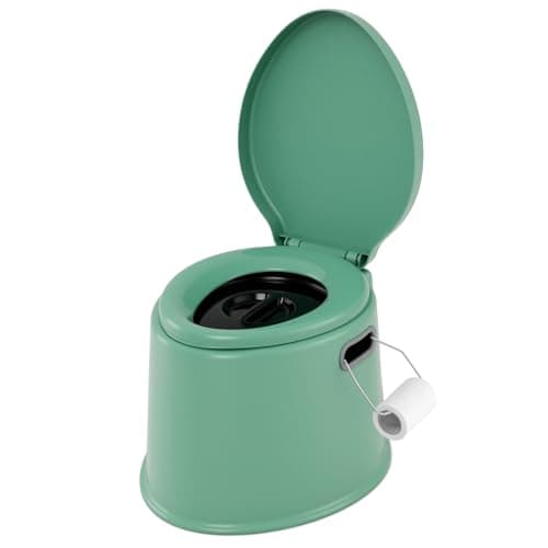 Image of COSTWAY 5L Portable Travel Toilet with Seat, Handle, Lid and Roll Holder, Outdoor Indoor Lightweight Compact Toilet for Hiking, Fishing, Camping Festivals Use, Hold Up to 200kg (Green)