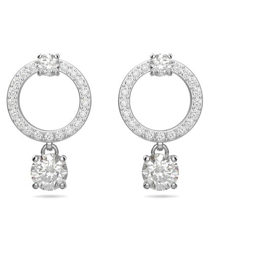 Image of Swarovski Attract hoop earrings, Circle, White, Rhodium plated