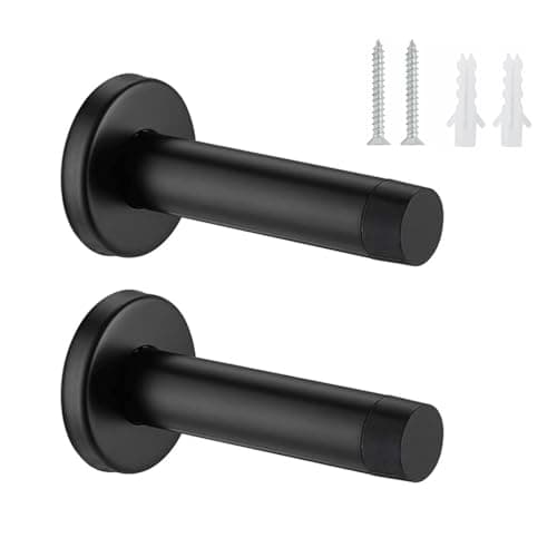Image of Heavy Duty Door Stopper, 2 Pack Matte Black Wall Mounted Door Stop, Black Door Stops Stainless Steel, Durable Door Stop for Skirting and Wall Protection, Modern Decorative Doorstop for Home and Office