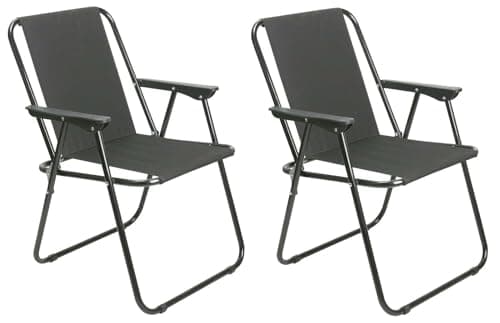 Image of Unibos | 2X Outdoor Deck Chair Garden Patio Folding Camping Picnic Beach BBQ Party Outdoor Black Chair (2 Black Chair)