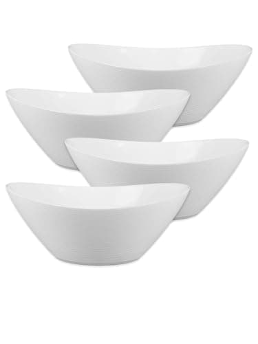 Image of LaGlint 43 OZ Serving Bowl Set of 4, 1.29L Opal Glass 9 inch Oval Serving Dishes for Salad, Side Dishes, Fruit Kitchen, Microwave & Dishwasher Safe, White