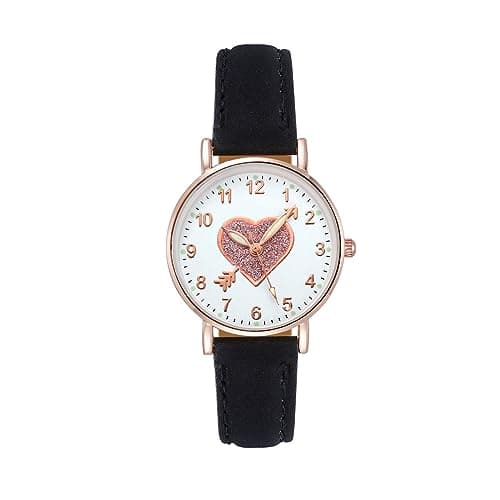 Image of Luminouse Women's Wrist Watch Classic Quartz Watch Easy Read Dial an Arrrow Through The Heart Leather Watch Round Watch for Women Birthday Swatches for Women (Black, One Size)