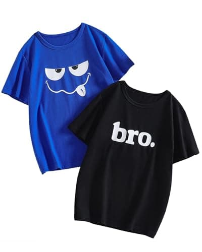 Image of Xumplo Boys T-Shirts Pack of 2 Short Sleeve Shirts Kids Round Neck Graphic Print Summer Tee Tops Black Blue 7-8 Years