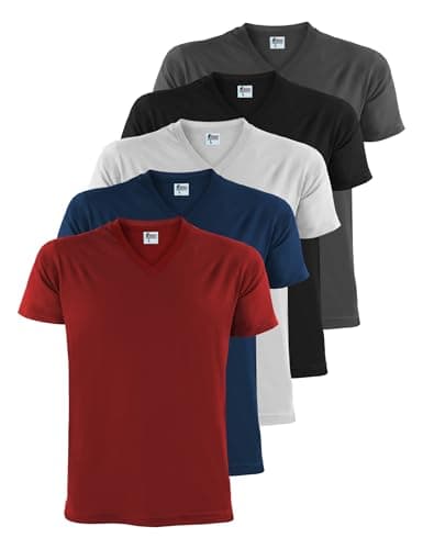 Image of ALPIDEX Men's T-Shirts Pack of 5 V-Neck 100% Cotton Men Shirt Tshirt Short Sleeve Cotton Casual Plain S M L XL XXL 3XL 4XL 5XL, Size:XXL, Colour:Fire