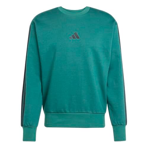 Image of adidas Men's ESSENTIAL THREE STRIPES FLEECE SWEATSHIRT, collegiate green/black, XL