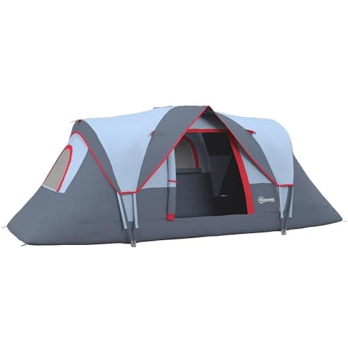 Image of Outsunny 5-6 Man Camping Tent Tunnel Tent UV Protection 3000mm Water Resistant Hiking Shelter with Groundsheet and Carry Bag - Grey