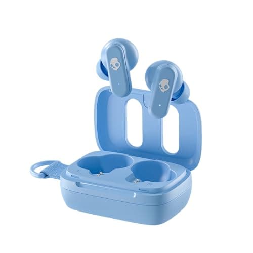 Image of Skullcandy Dime 3 Wireless Earbuds, Bluetooth Headphones, Noise Isolating Fit, Up to 20 Hours Battery, Microphone for iPhone Android, Easy Carry with Integrated Lanyard - Preppy Blue