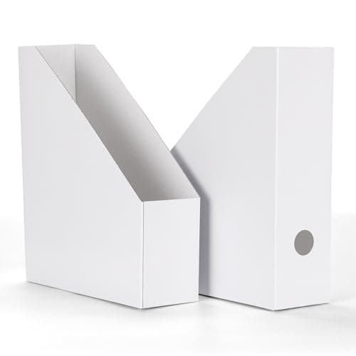 Image of HORLIMER 12 Pack Magazine File Holder, White Cardboard Magazine Rack - A4 File Holder Organiser with Labels for Books, Documents - 25.4 x 8.5 x 30.5 cm