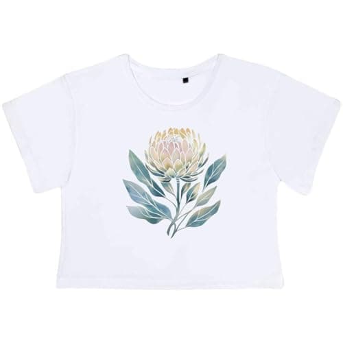 Image of Azeeda Large 'Protea Flower with Leaves' Adult's Cotton Crop Top (CO00148915) White