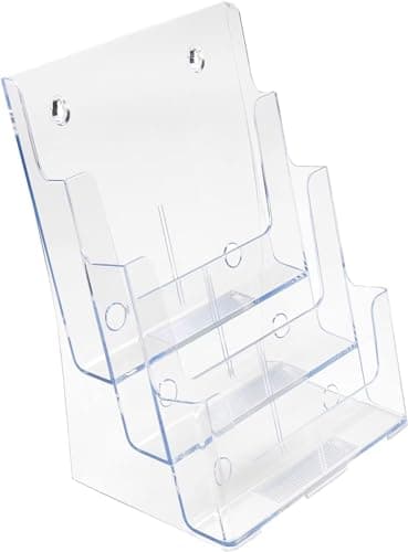 Image of Deflecto Countertop A4 3 Tier Portrait Multi Tier Literature Holder - Crystal - Multiple Pocket Magazine File Holder - Wall Mounting - Leaflet Holder