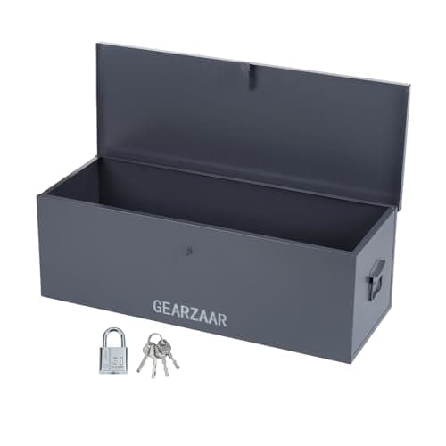 Image of Job Site Tool Box with Lock & Keys, 60L Large Capacity Steel Toolbox for Trailer Truck Van, Garage Vault Site Security Chest Power Tool Storage Locker 770 x 260 x 290 mm (30 x 10.5 x 11.5 inches)