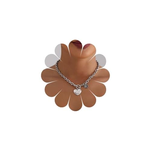 Image of Atentuyi Boho Punk Heart Pendant Necklace Silver Heart Toggle Necklace Chunky Paperclip Link Chain Necklace Twisted Rope Cuban Choker Disc Necklace Jewelry for Women and Girls