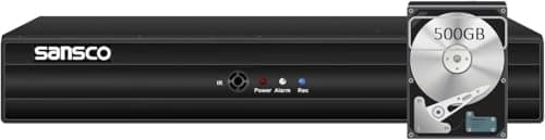 Image of SANSCO 5MP 8 Channel DVR Recorder with 500GB Hard Drive for CCTV Camera System, Requires AHD/CVI/TVI/IP/CVBS Security Cameras, Motion Detection Push Notifications, Remote Viewing on PC & Phone