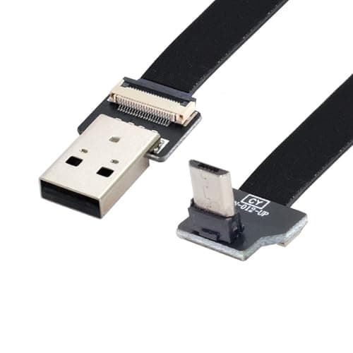 Image of ChenYang CY Type-A USB 2.0 Male to Micro USB 5Pin Male Upward Angled 90 Degree Data Flat Slim FPC Cable 50CM for FPV & Disk & Phone