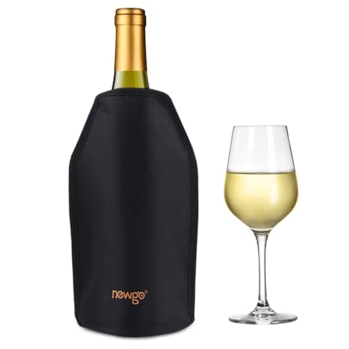 Image of NEWGO® Wine Cooler Sleeve, Reusable Wine Ice Pack Sleeve with Protector, Rapid Cooling Insulator Bottle Chiller for Champagne Burt White Red Wine, Beer - Black