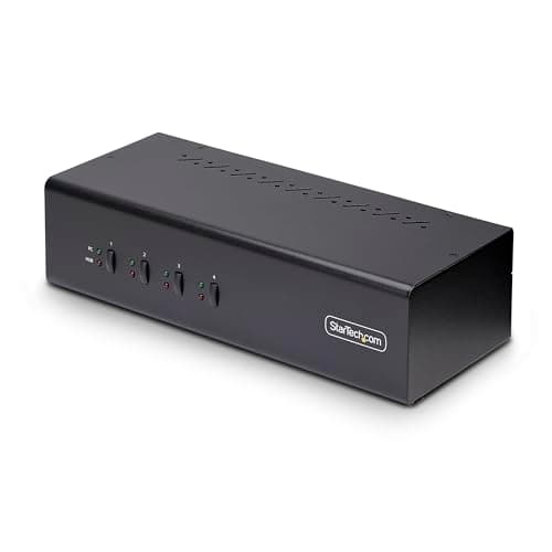 Image of StarTech.com 4-Port Dual-Monitor DisplayPort KVM Switch, 4K 60Hz, 2x USB 5Gbps Hub Ports, 2x USB 2.0 HID Ports, Hotkey and Push-Button Switching, TAA Compliant (P4DD46A2-KVM-SWITCH)