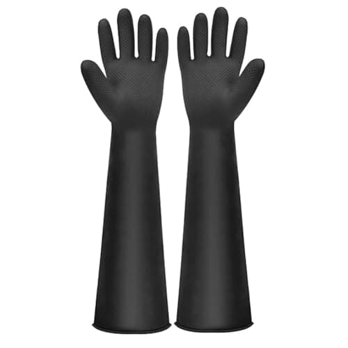 Image of 22“ Long Rubber Gloves, XL Heavy Duty Large Black Rubber Gloves, Industrial Chemical Resistant Gloves Waterproof Work Gauntlet Gloves for Cleaning, Resist Strong Acid, Alkali and Oil, Non-Slip