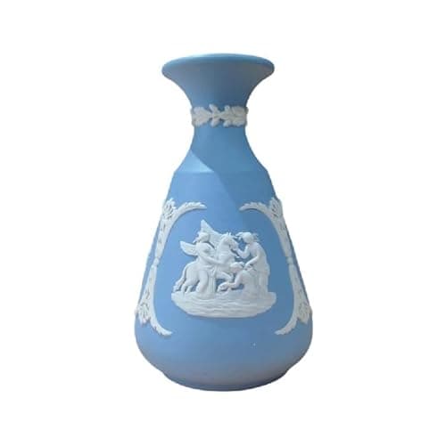 Image of Vintage Seasons Blue Jasperware Cameo Bud Vase, White Relief Seasons Cherubs 12.5cm Pale Blue Vase
